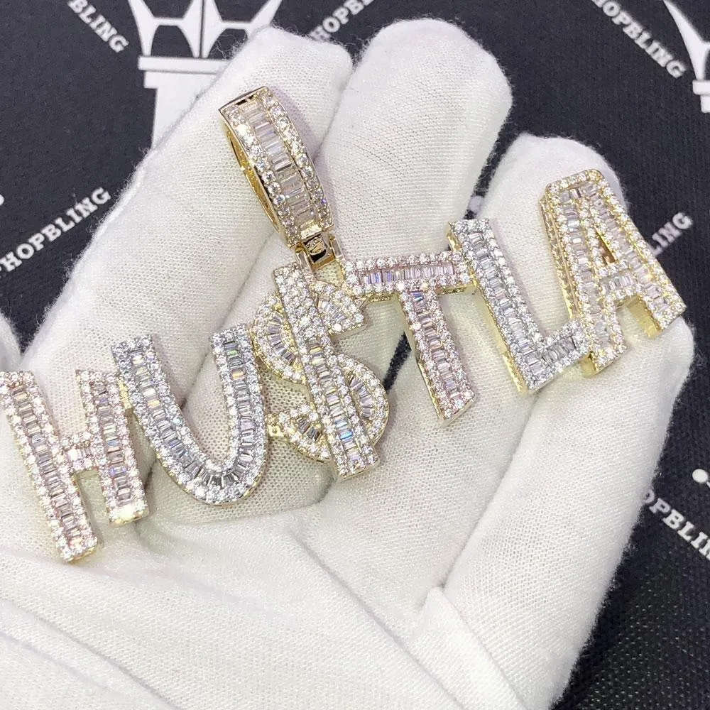 HU$TLA 3 Tone Baguette VVS CZ Hip Hop Iced Out Pendant