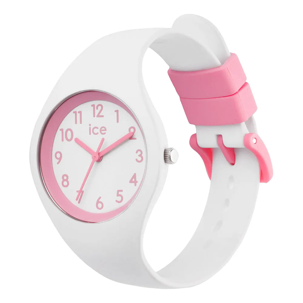 Ice-Watch Pink Case White Dial, White Silicone Strap - ola kids Watch