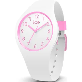 Ice-Watch Pink Case White Dial, White Silicone Strap - ola kids Watch