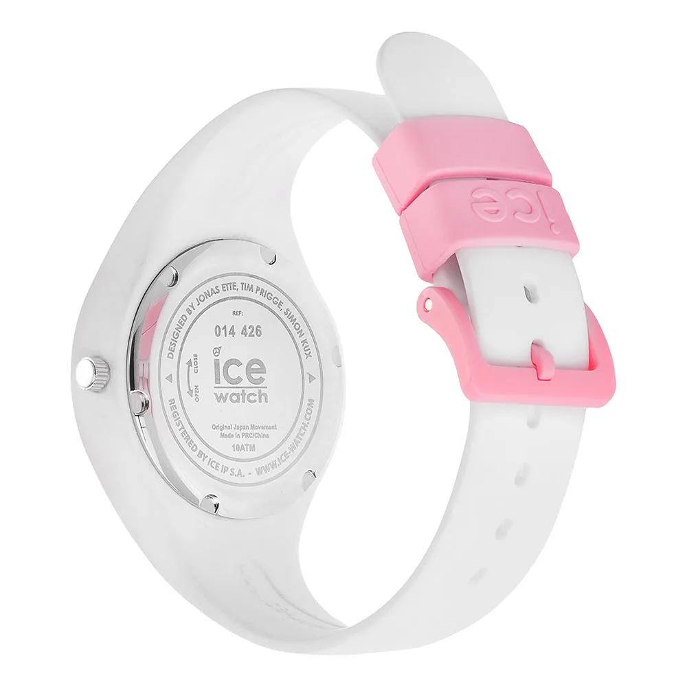 Ice-Watch Pink Case White Dial, White Silicone Strap - ola kids Watch