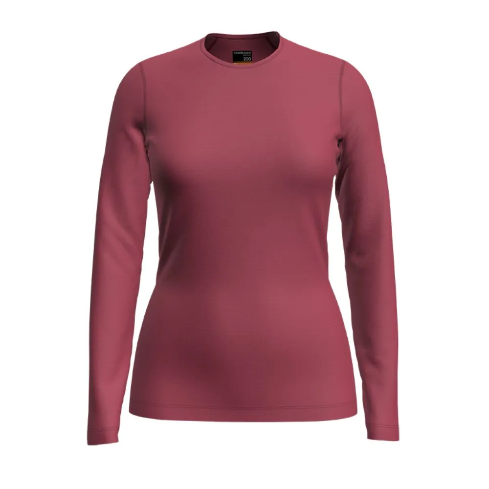 icebreaker Merino Base Layer Women's 200 Oasis Long Sleeve Crewe - Electron Pink Flux Green Undyed