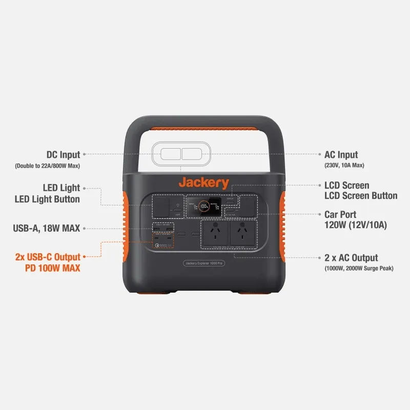 Jackery Explorer 1000 Pro Portable Power Station 1002Wh 23.2Ah Lithium Battery