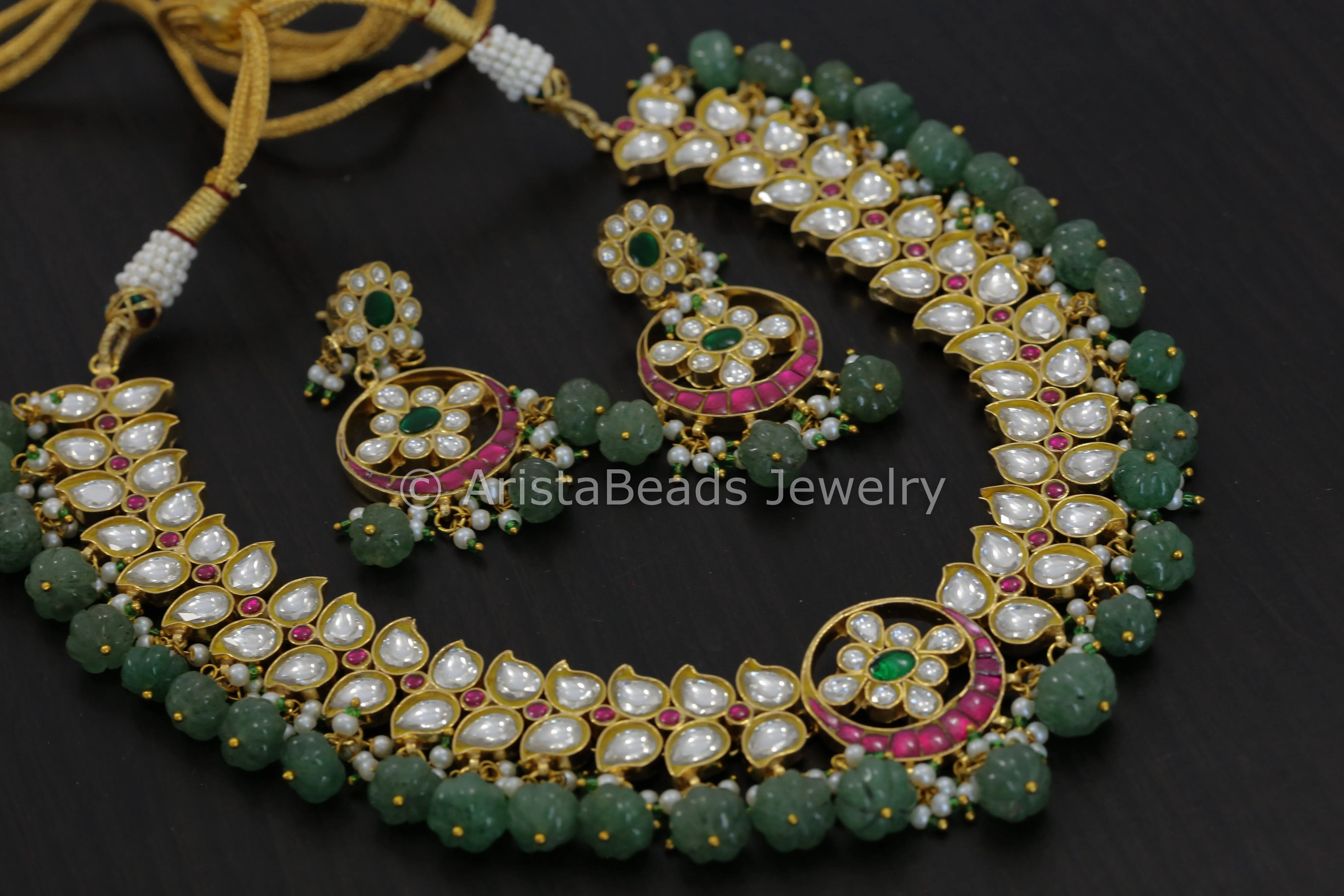 Jadau Kundan Necklace Set - Fluorite Melon Drops