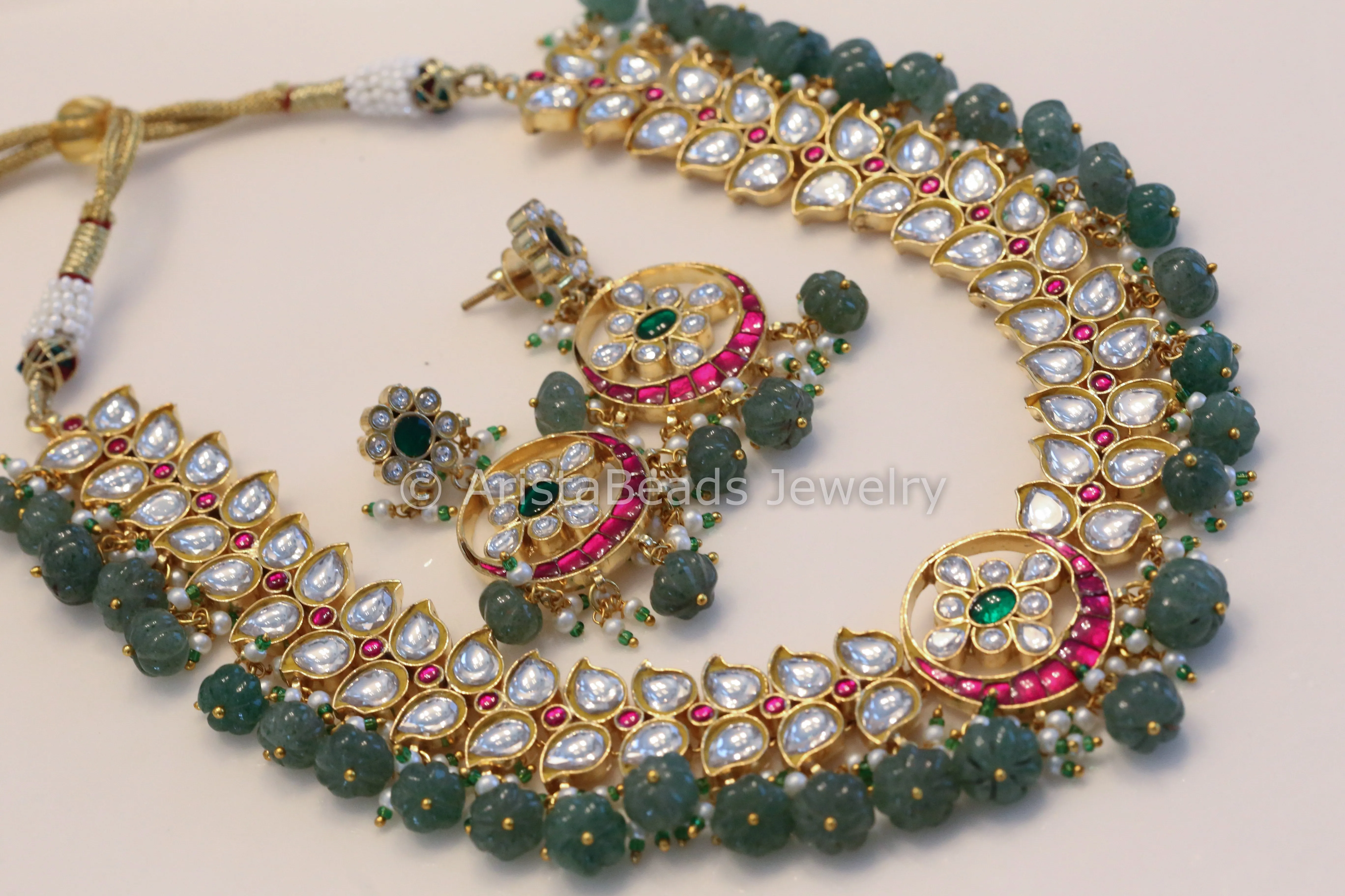 Jadau Kundan Necklace Set - Fluorite Melon Drops