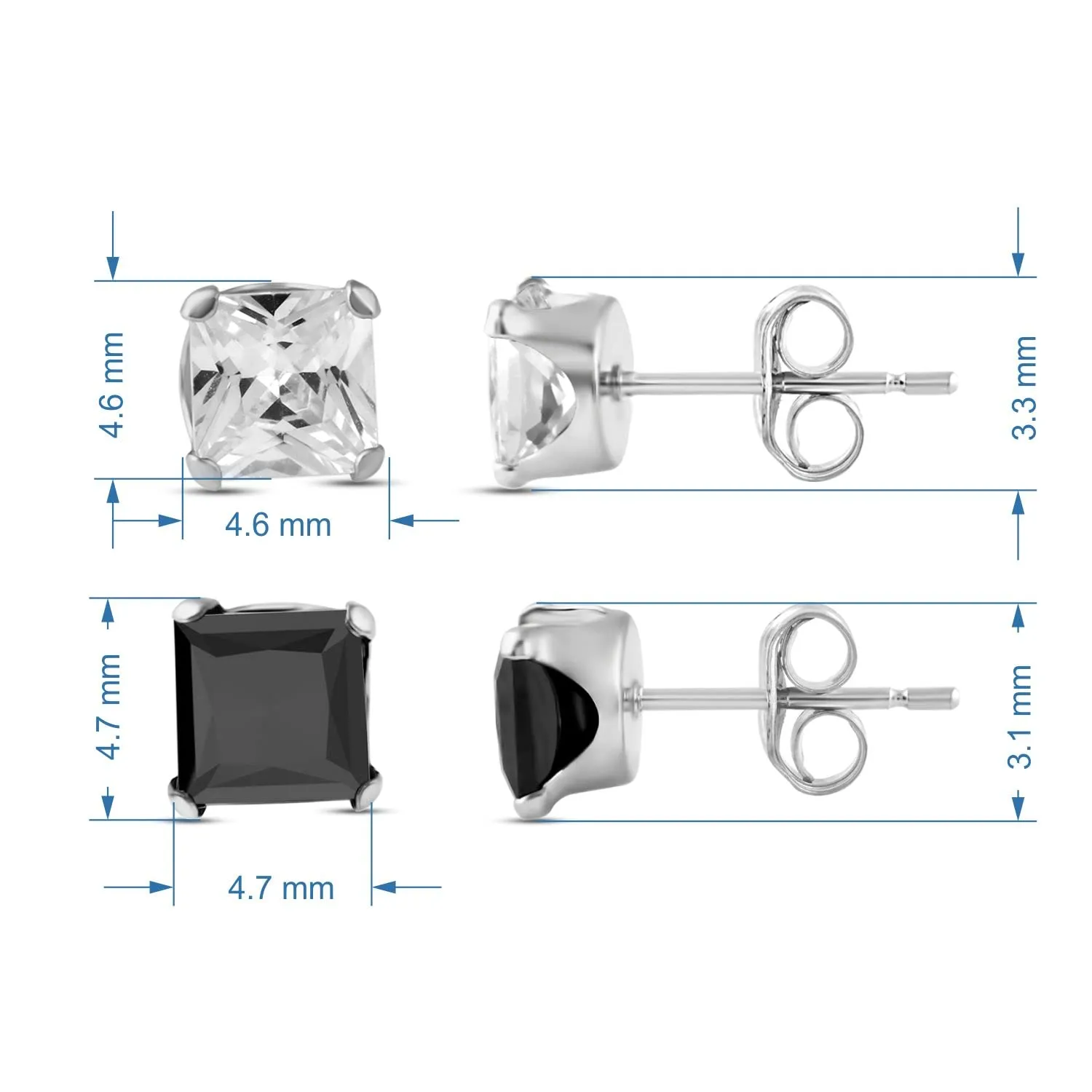 Jewelili 10K White Gold Black and White Cubic Zirconia Stud Earrings Box Set