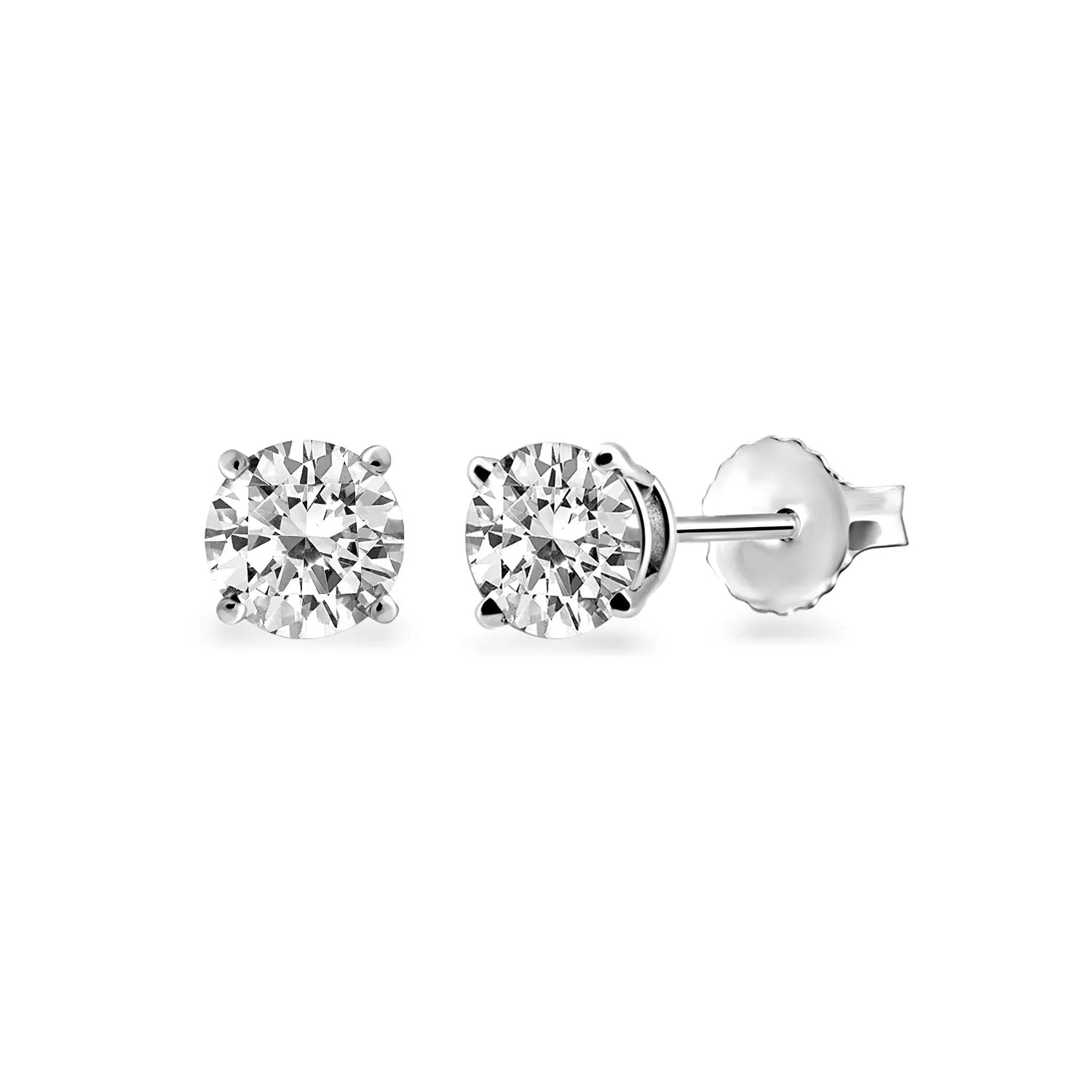 Jewelili 14K White Gold With 1.00 CTTW Diamonds Solitaire Stud Earrings