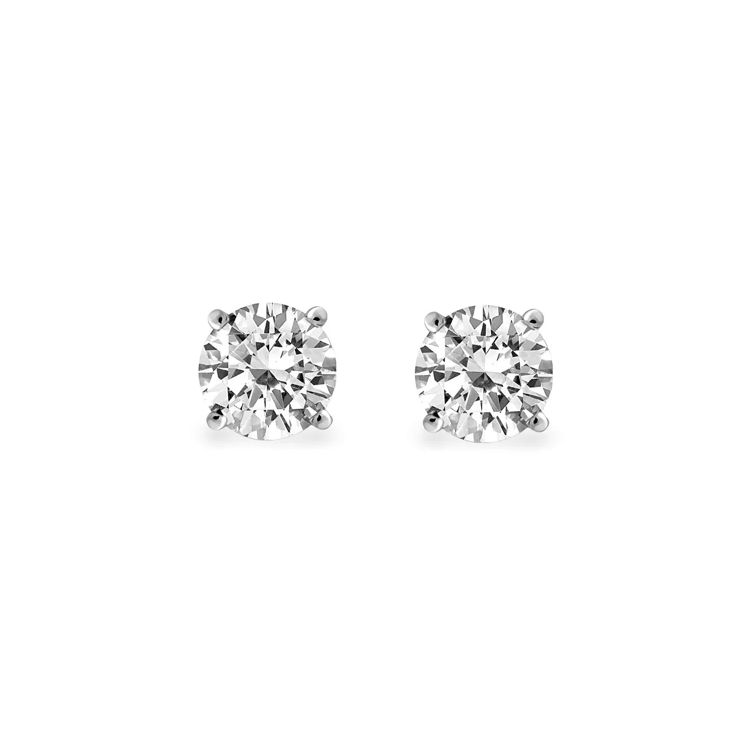 Jewelili 14K White Gold With 1.00 CTTW Diamonds Solitaire Stud Earrings