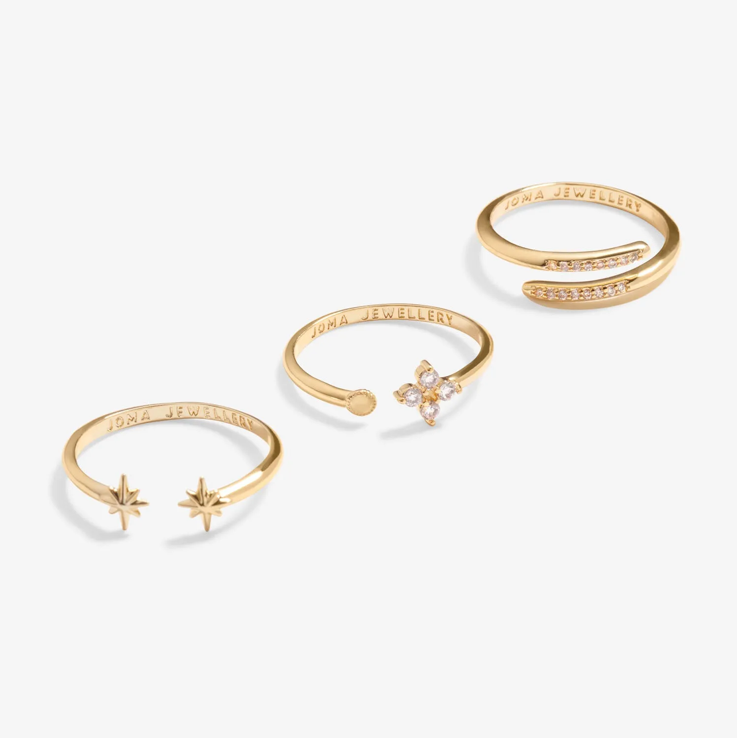 Joma Jewellery Stacks Of Style Gold Star Set Of 3 Rings