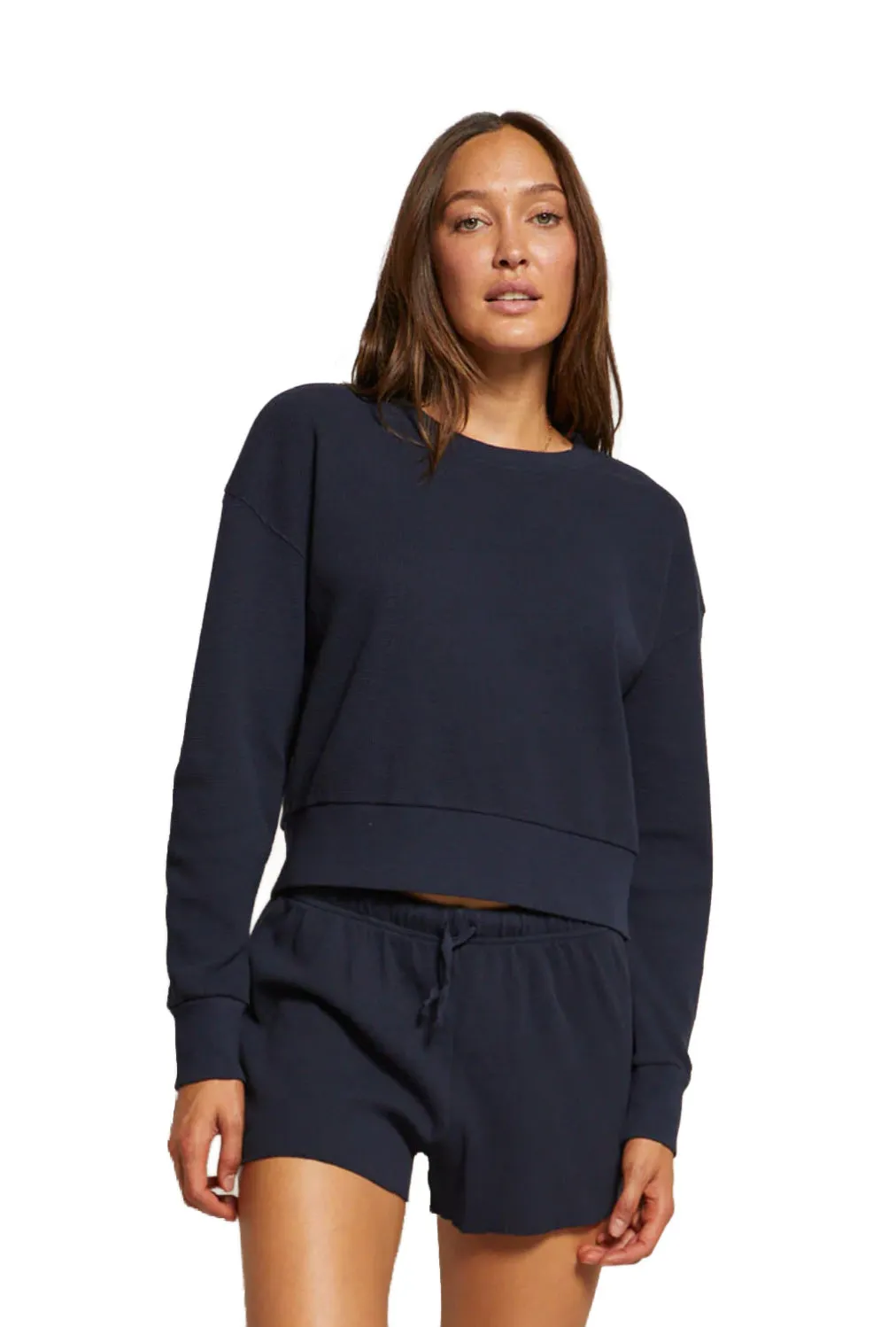 Kendall Waffle Sweatshirt- Navy