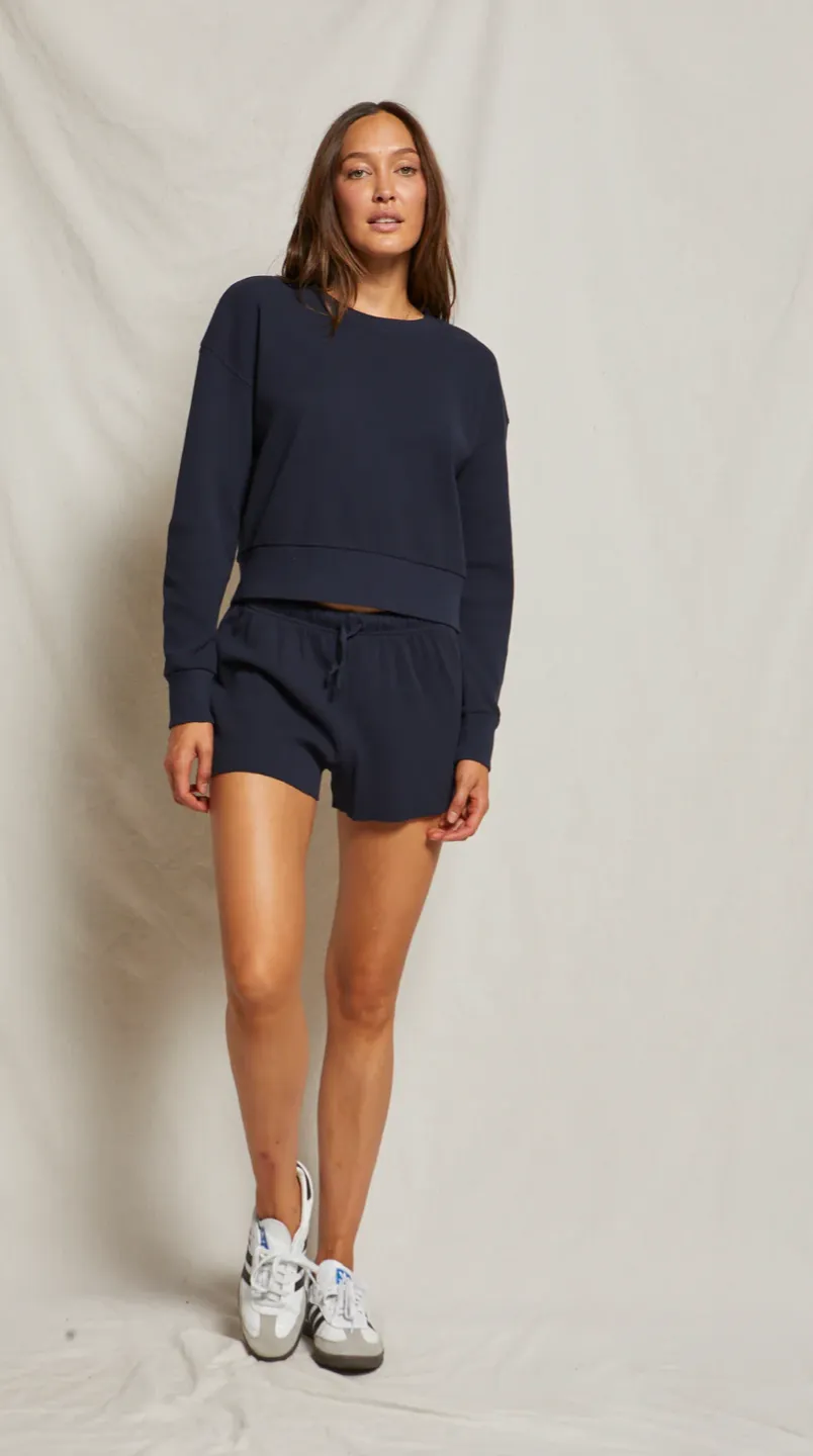 Kendall Waffle Sweatshirt- Navy