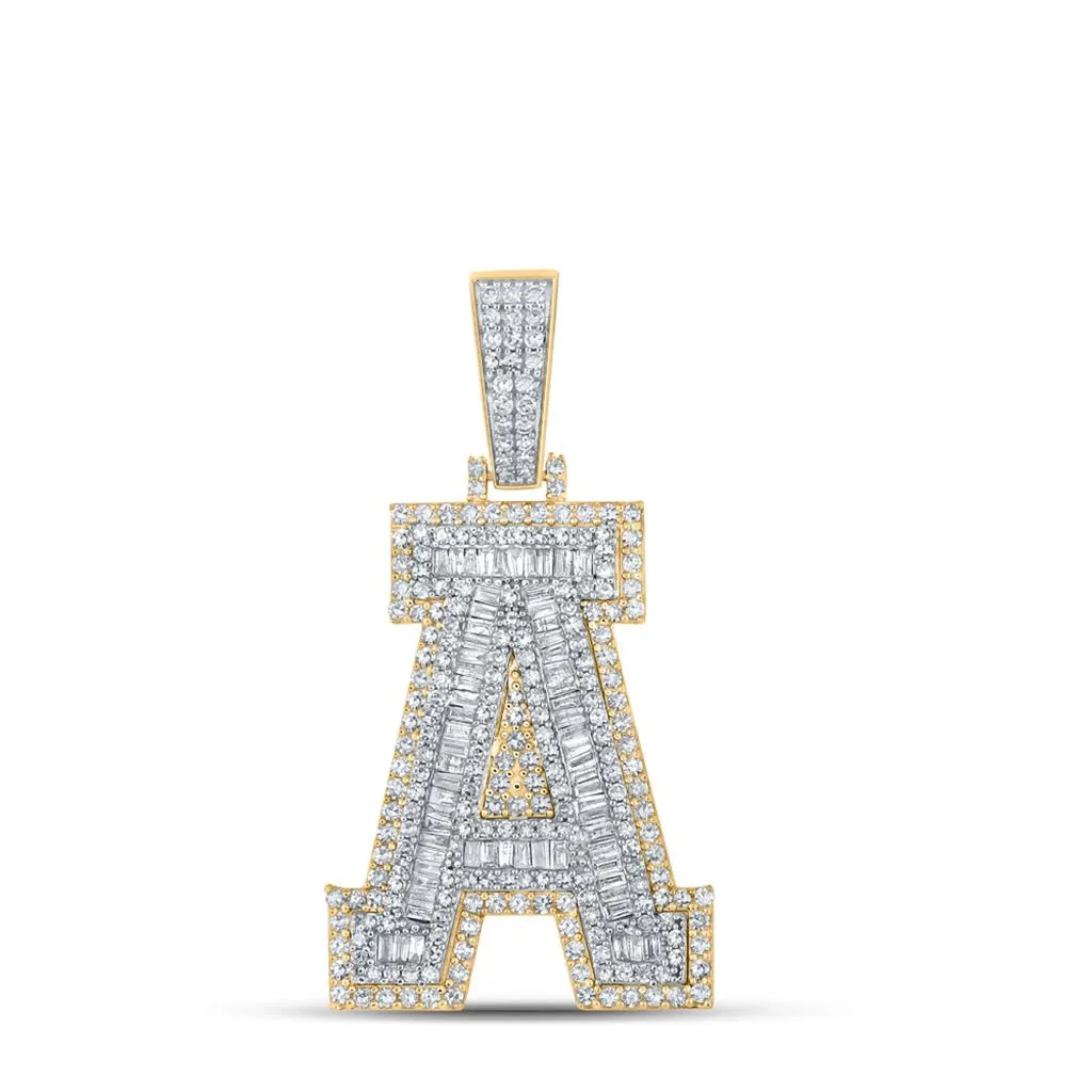 Large 45MM A-Z Initial Letter Baguette Diamond Pendant 10K Yellow Gold