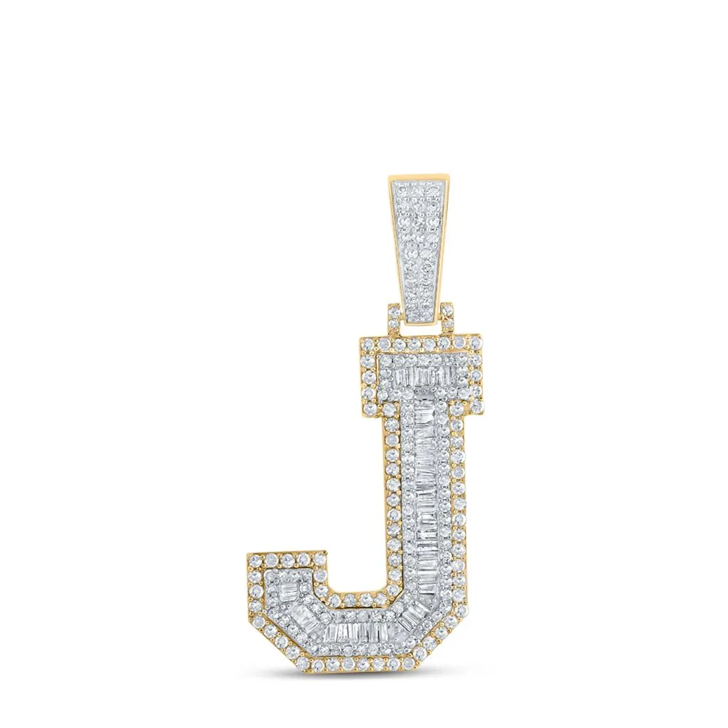 Large 45MM A-Z Initial Letter Baguette Diamond Pendant 10K Yellow Gold