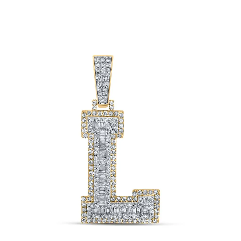 Large 45MM A-Z Initial Letter Baguette Diamond Pendant 10K Yellow Gold