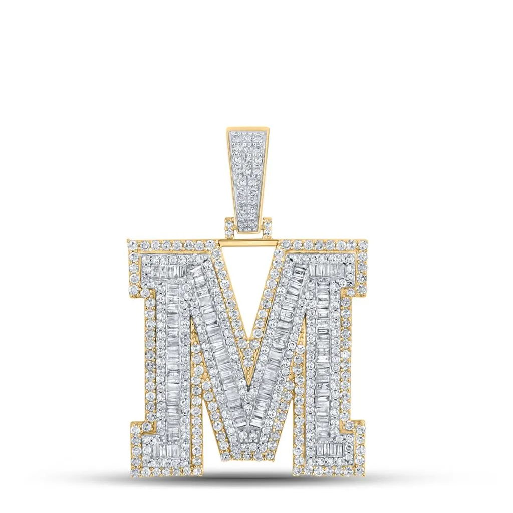 Large 45MM A-Z Initial Letter Baguette Diamond Pendant 10K Yellow Gold