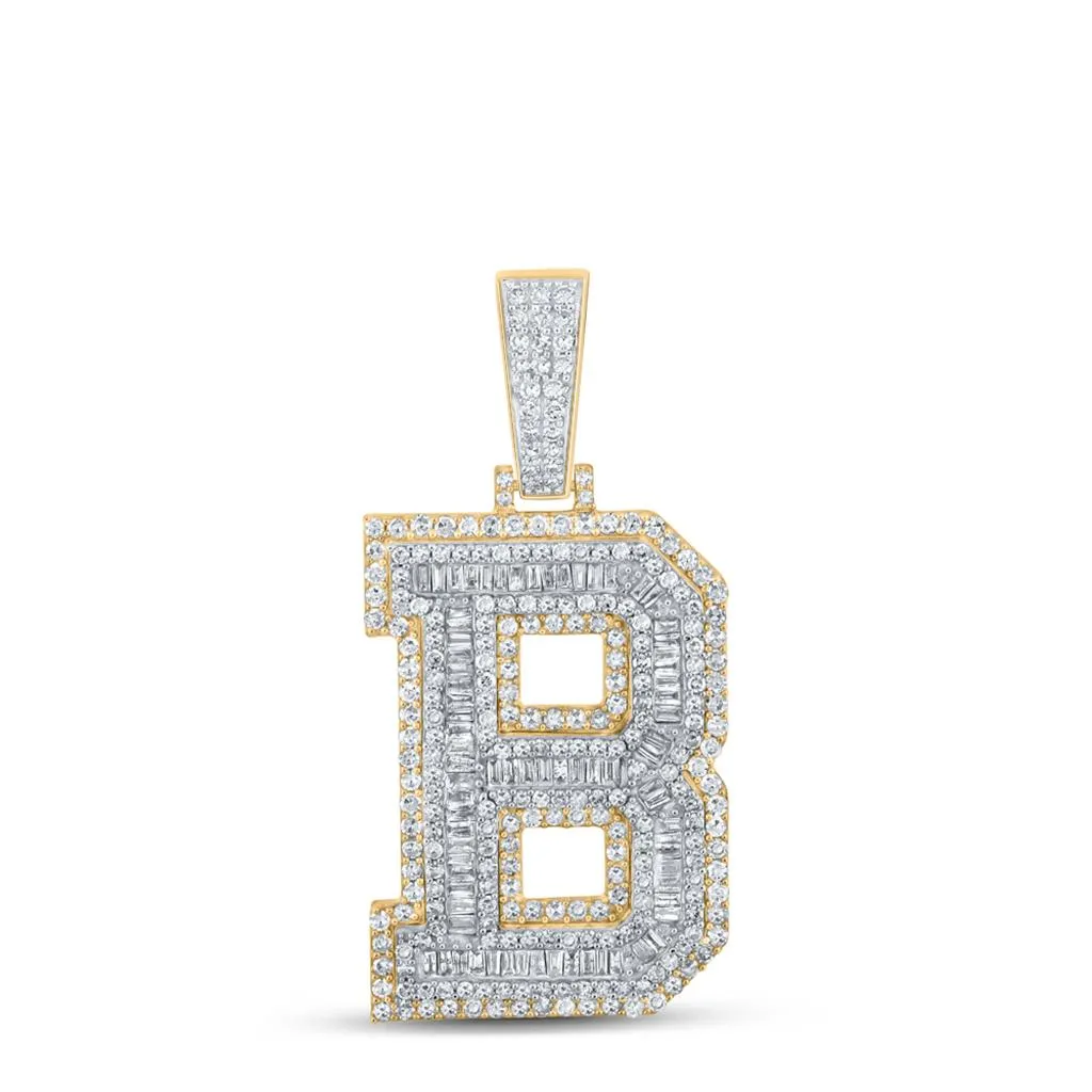 Large 45MM A-Z Initial Letter Baguette Diamond Pendant 10K Yellow Gold