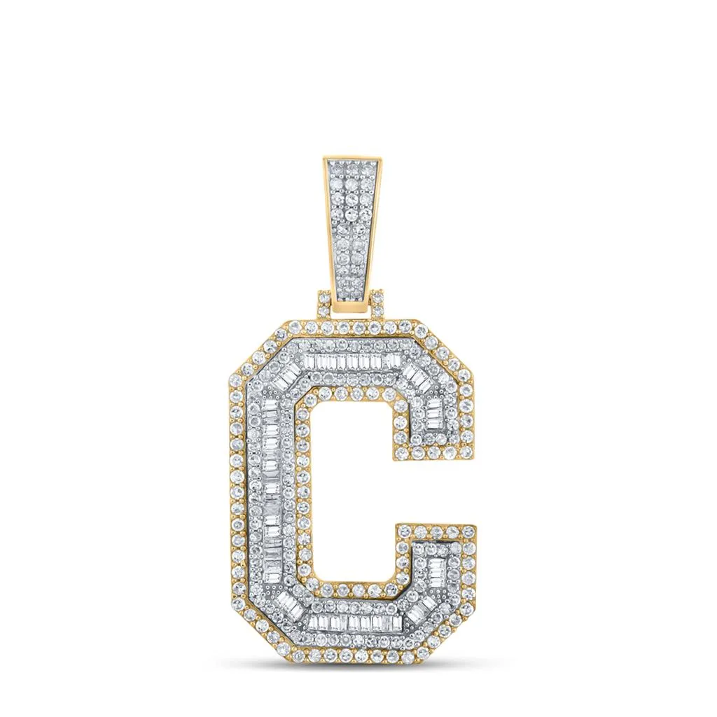 Large 45MM A-Z Initial Letter Baguette Diamond Pendant 10K Yellow Gold