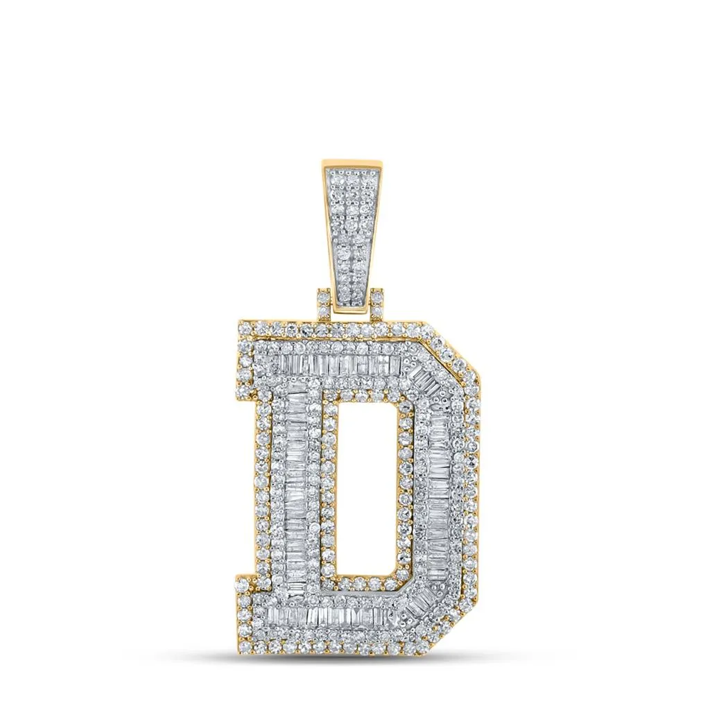 Large 45MM A-Z Initial Letter Baguette Diamond Pendant 10K Yellow Gold