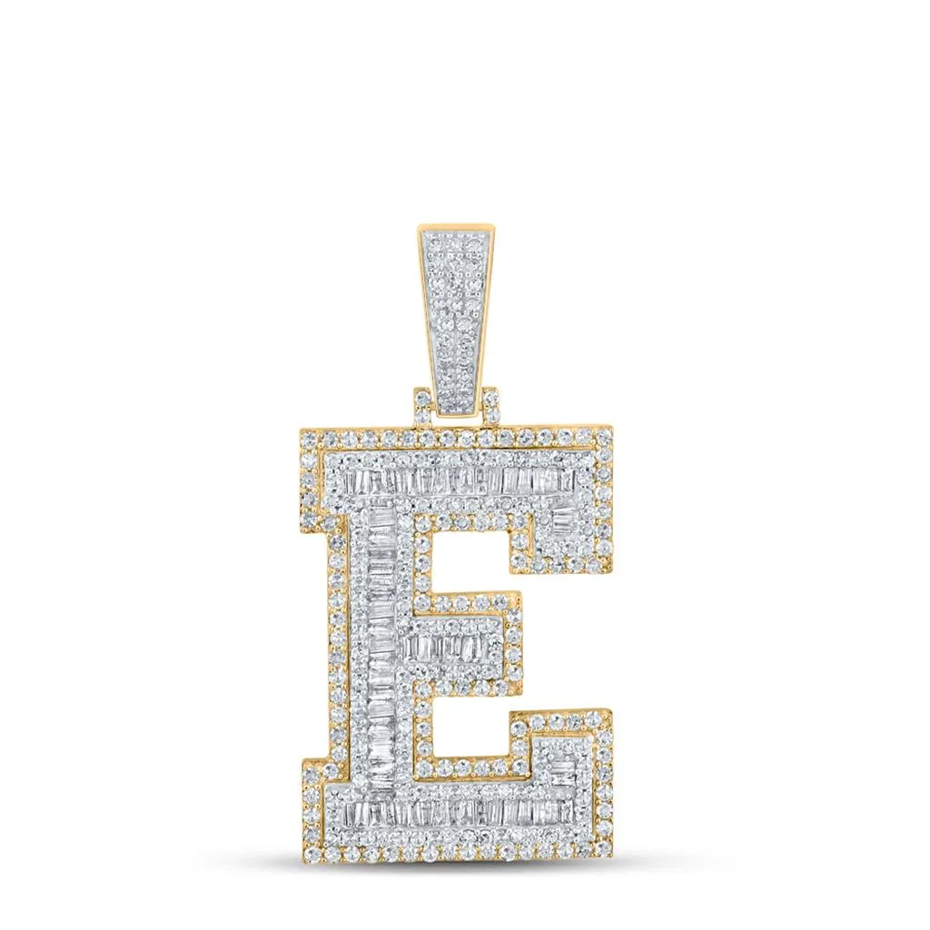 Large 45MM A-Z Initial Letter Baguette Diamond Pendant 10K Yellow Gold