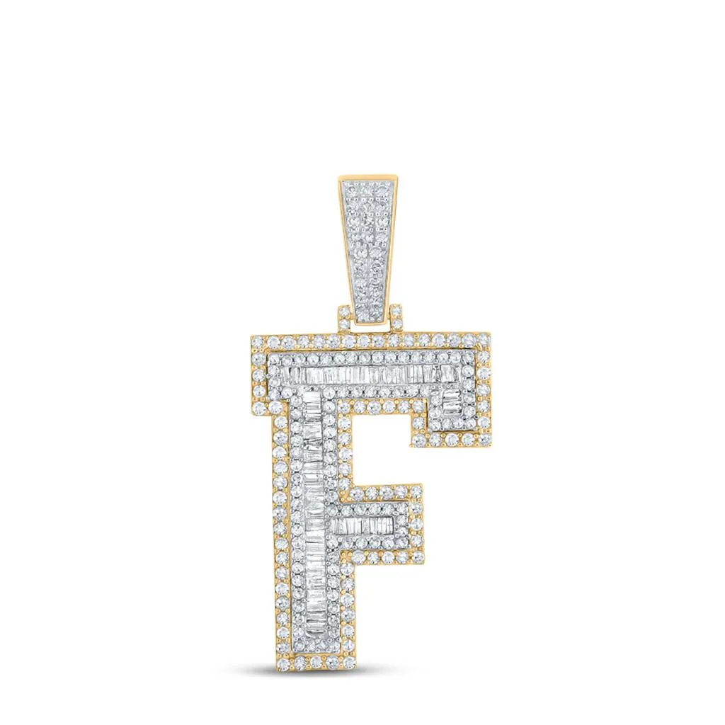 Large 45MM A-Z Initial Letter Baguette Diamond Pendant 10K Yellow Gold