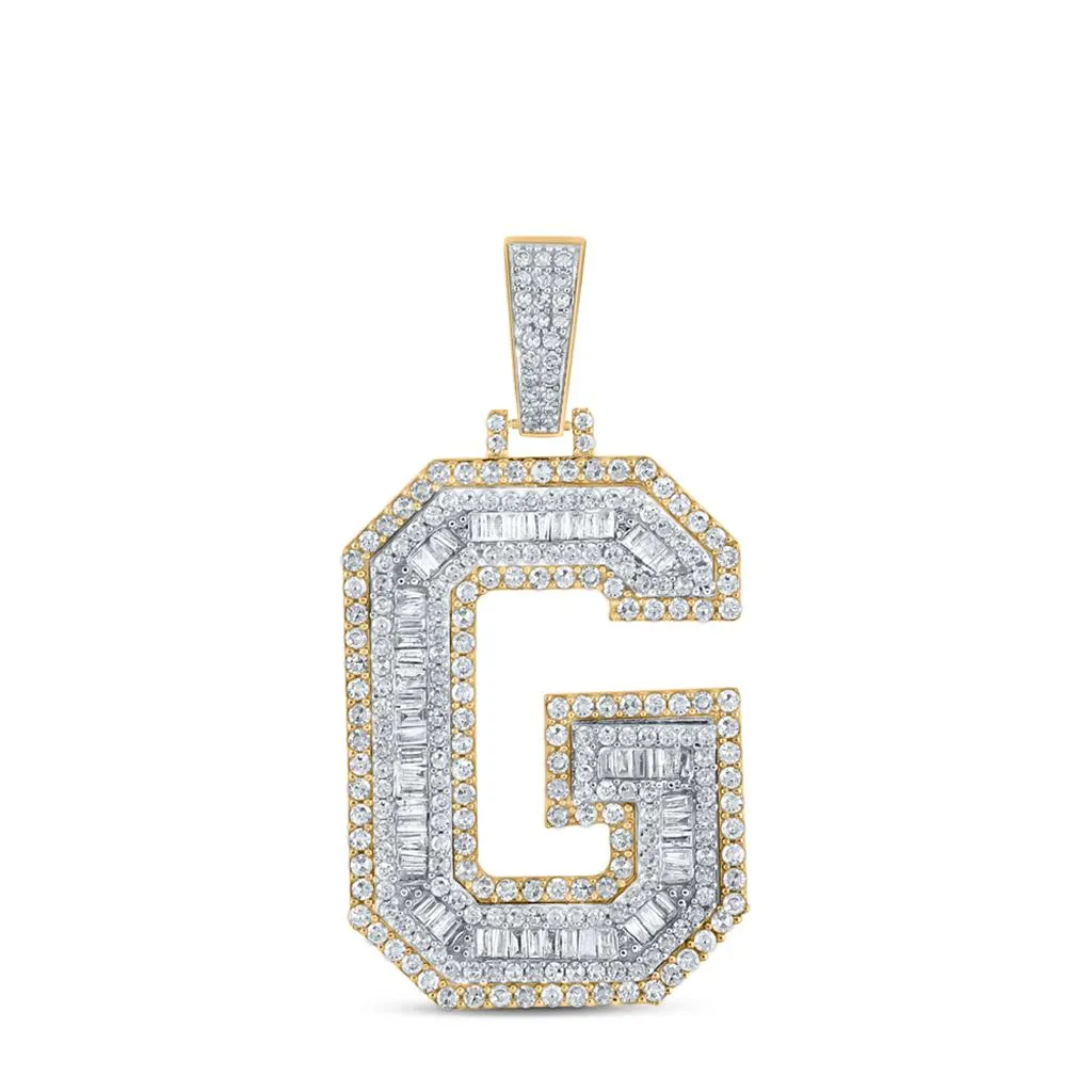 Large 45MM A-Z Initial Letter Baguette Diamond Pendant 10K Yellow Gold