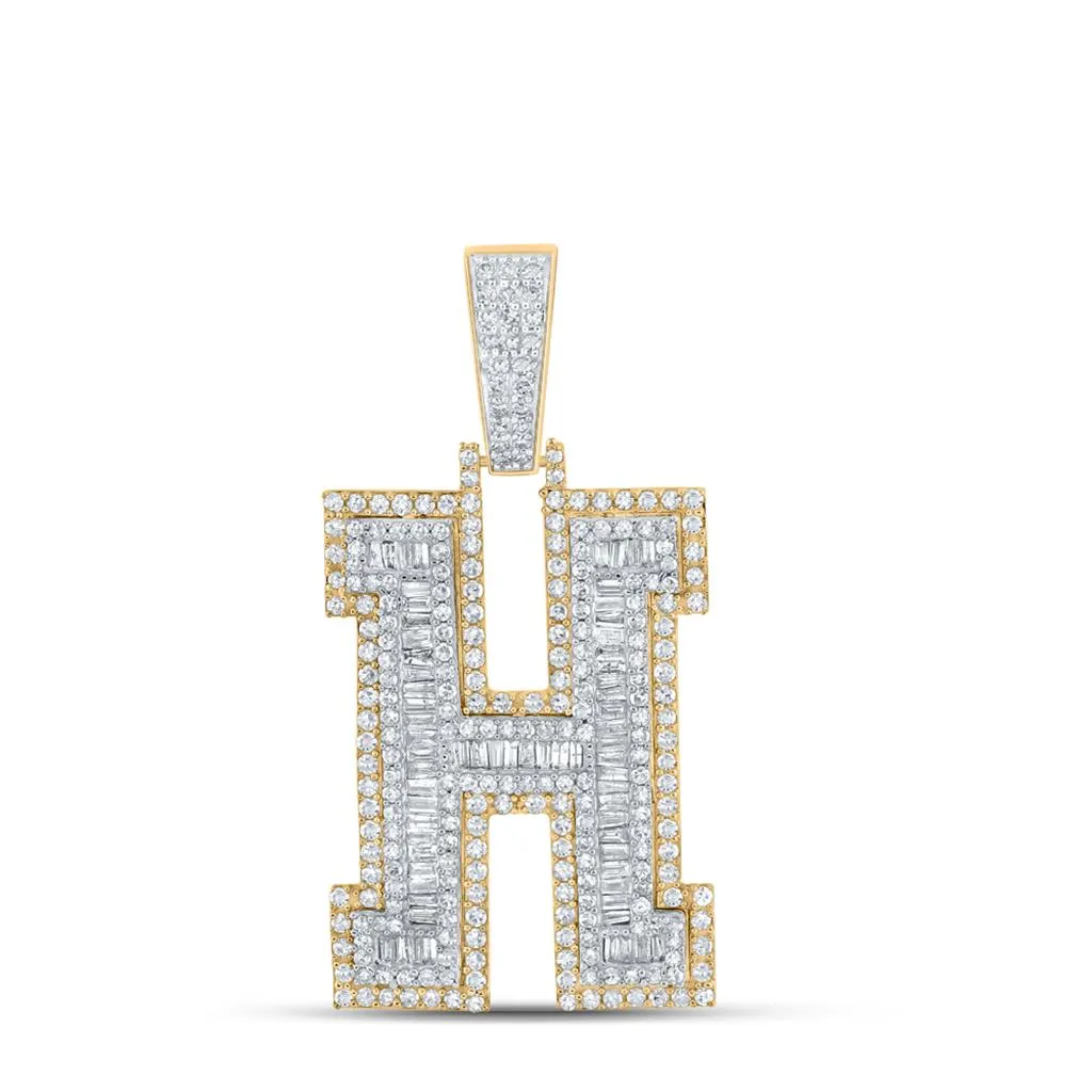 Large 45MM A-Z Initial Letter Baguette Diamond Pendant 10K Yellow Gold