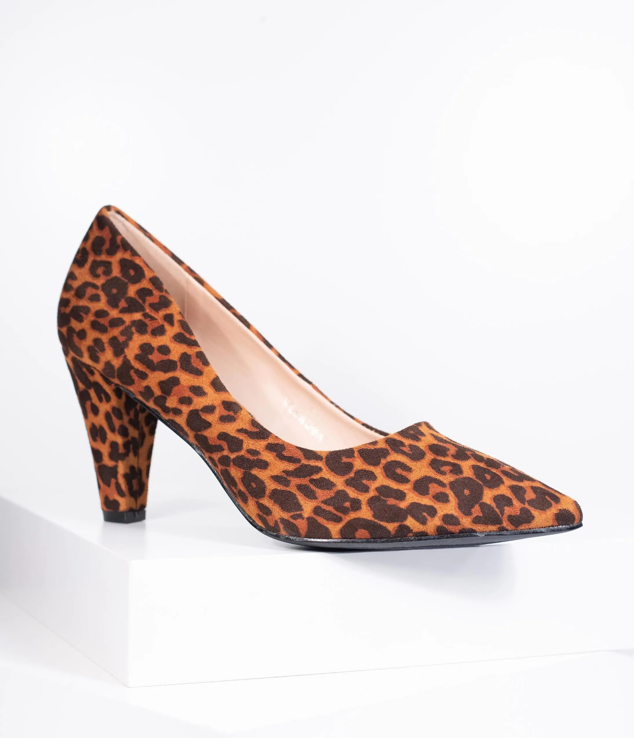 Leopard Print Suede Pointed Toe Heels