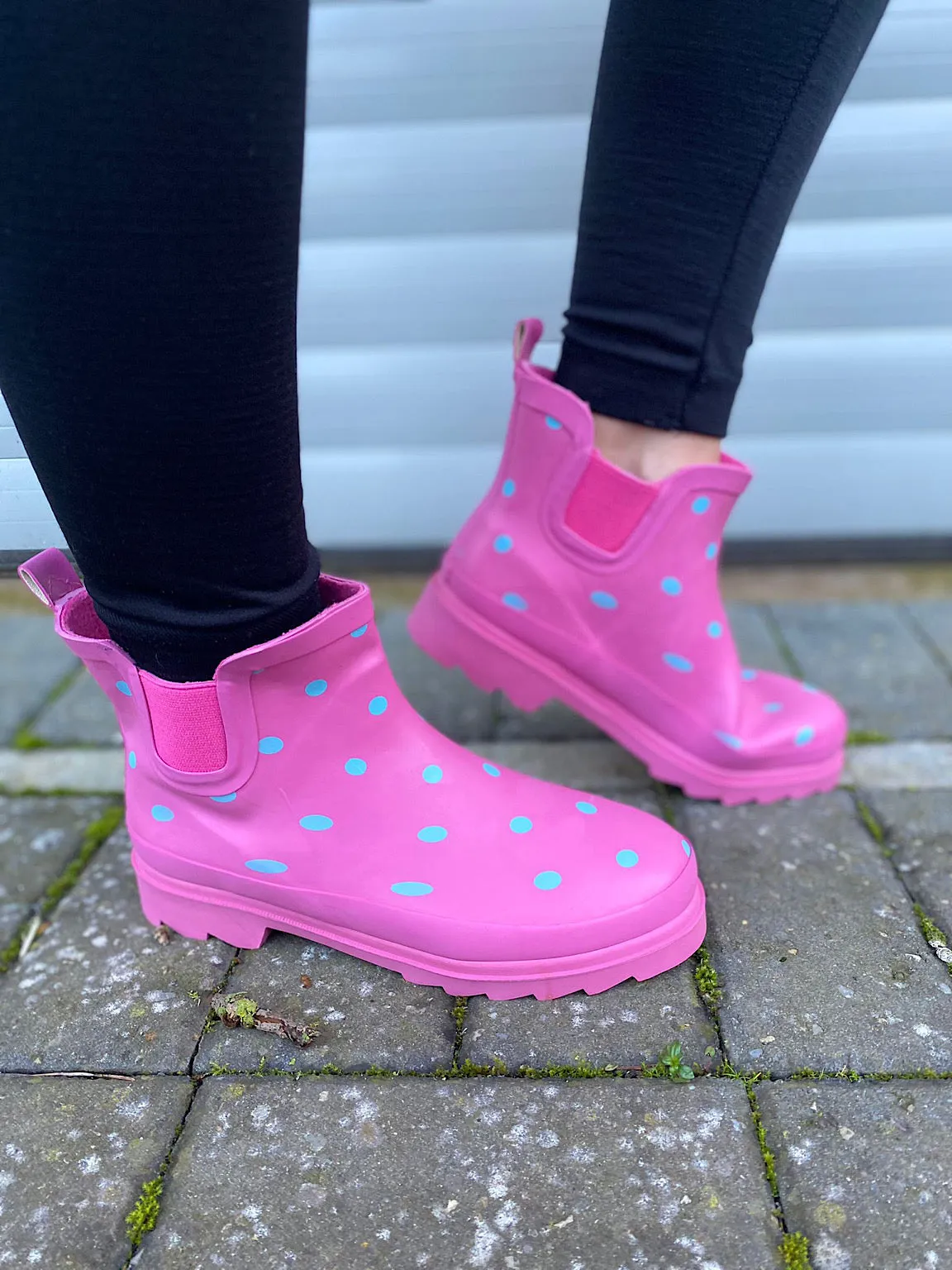 Lipstick Pink Polka Dot Ankle Wellie