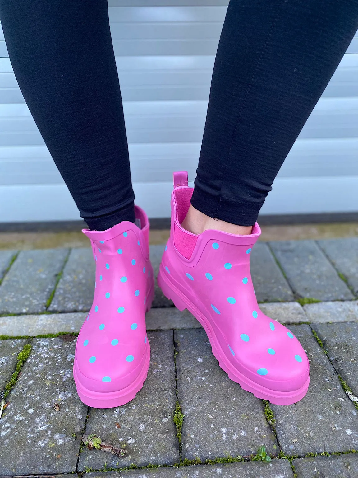 Lipstick Pink Polka Dot Ankle Wellie