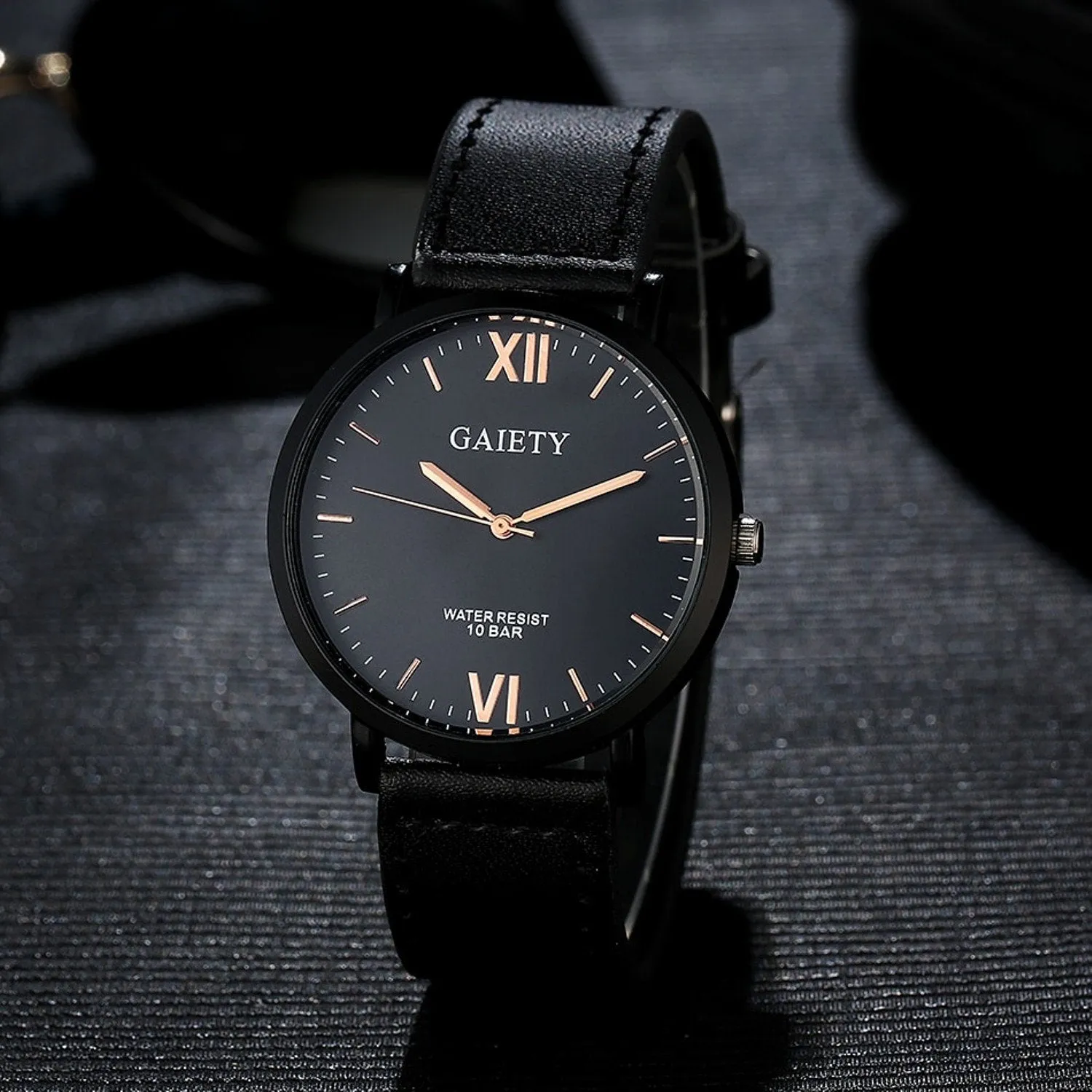 Luxury Casual Leather Strap Quartz Watches Business Black Case Men Wrist Watch