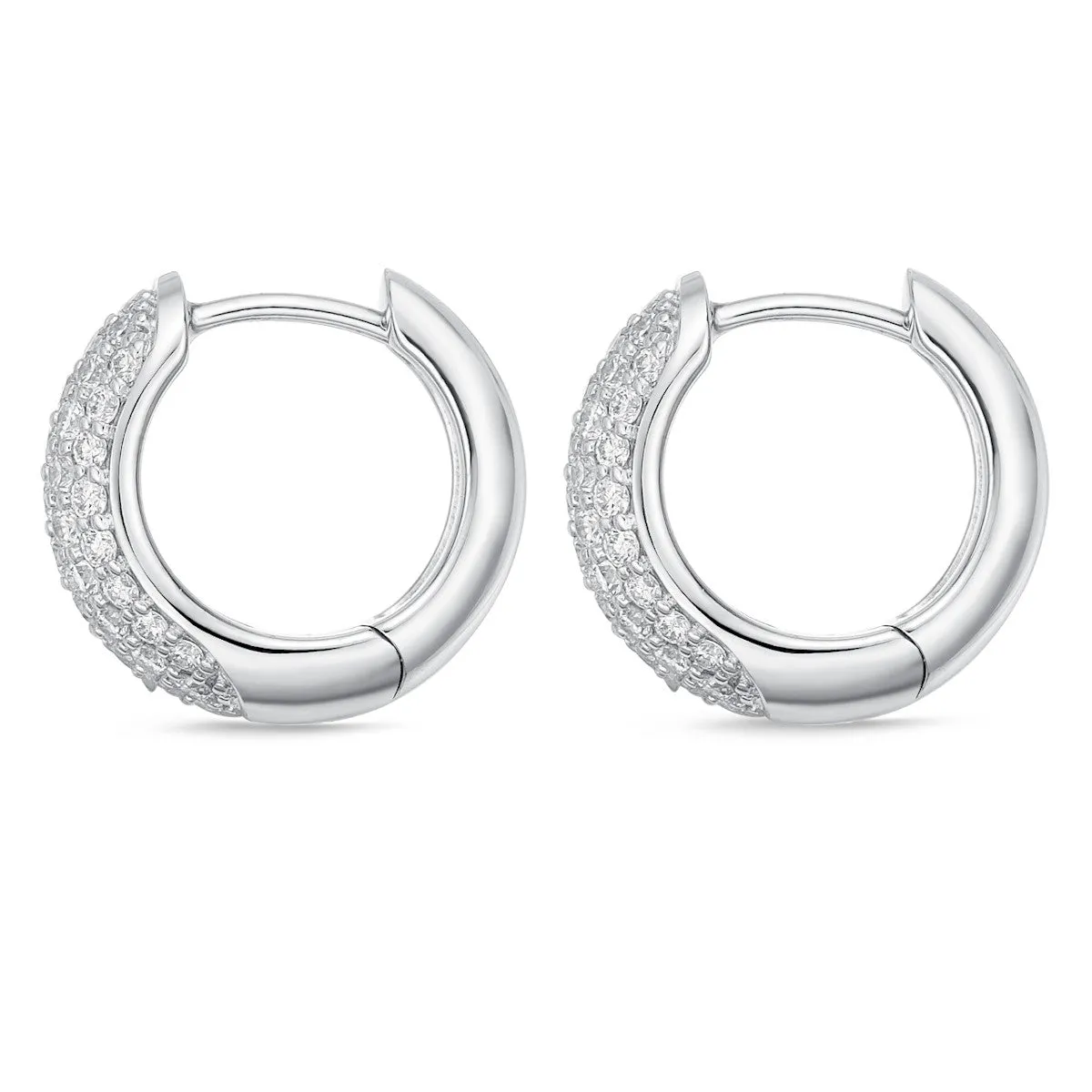 Memoire 18k White Gold 13MM Pave Diamond Huggie Hoop Earrings