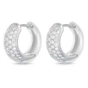 Memoire 18k White Gold 13MM Pave Diamond Huggie Hoop Earrings