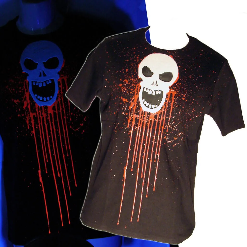 Men's Cyber Goth Black T-Shirt Skull with UV rubber