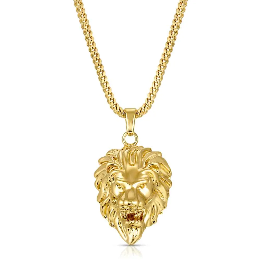 Micro Lion Head Necklace Pendant & Franco Box Chain