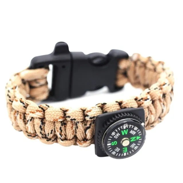 Multi-Function Emergency Survival Unisex Bracelet with Compass