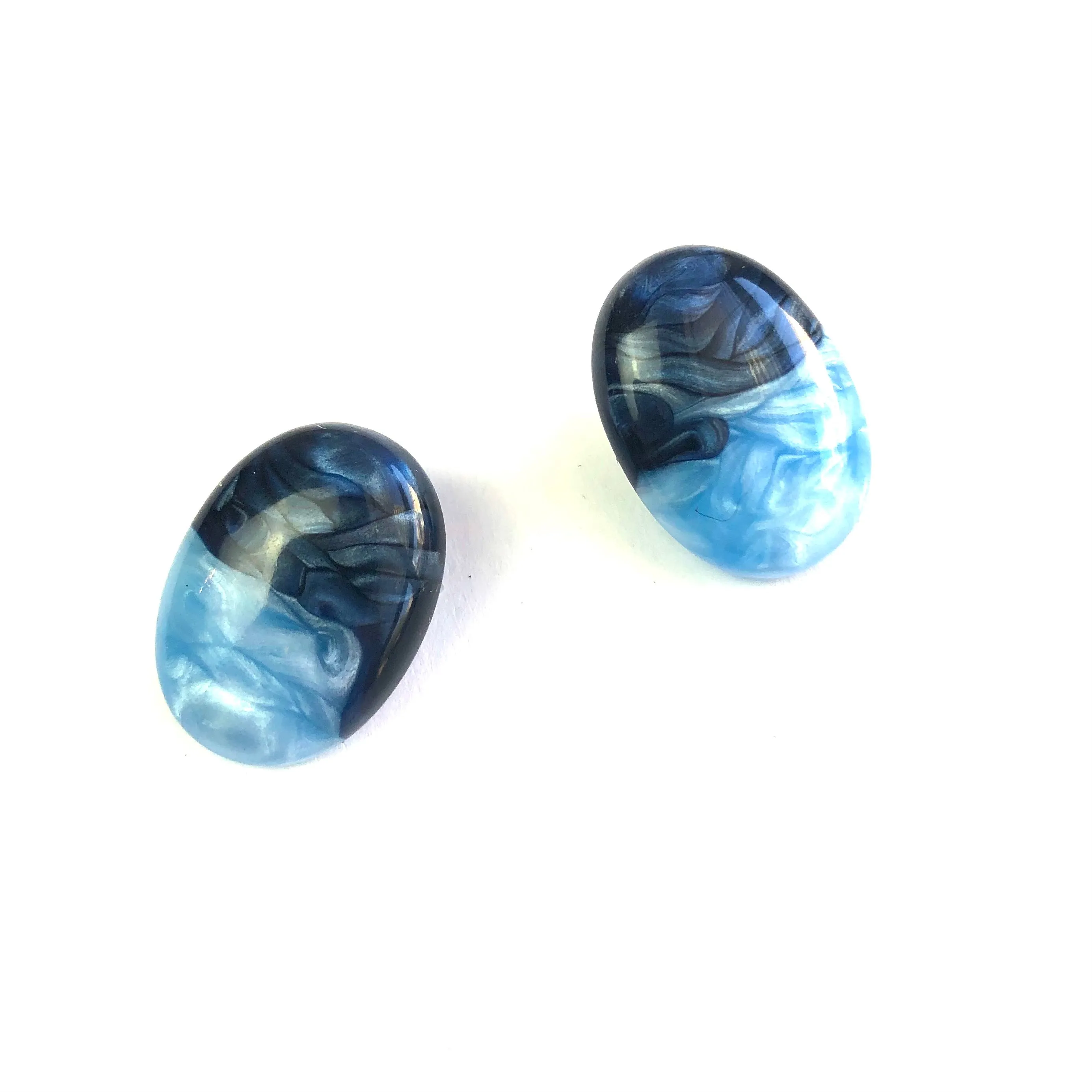 Navy & Aqua Aura Enamel Oval Button Stud Earrings