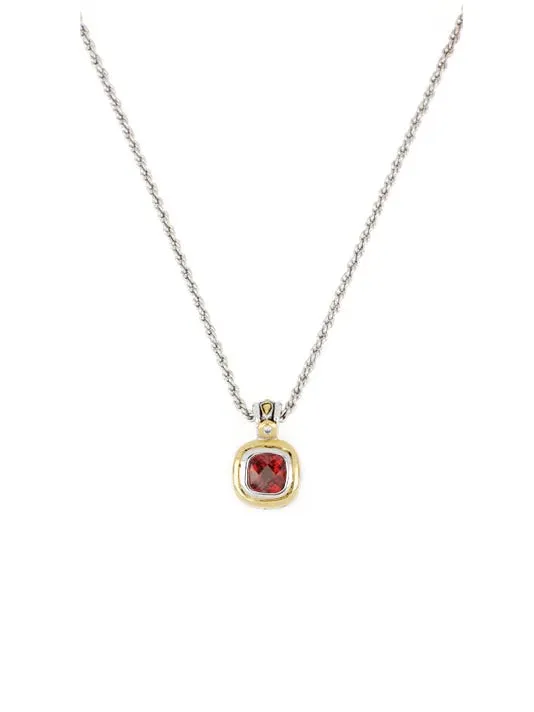 Nouveau 8x8 Cushion Garnet Pendant with Chain by John Medeiros