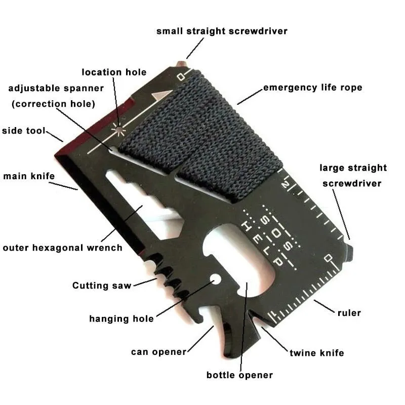 Outil multifonctionnel EDC pour l'urgence et la survie au format carte de crédit 30g Ahemtb - Sos Help