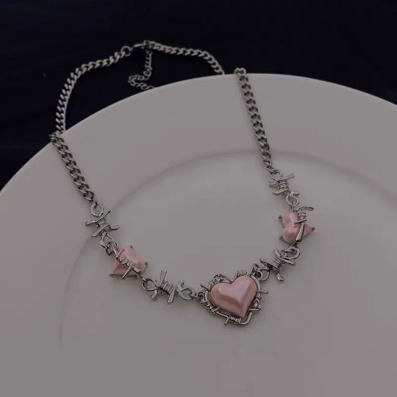 Pink Heart Bolt Necklace