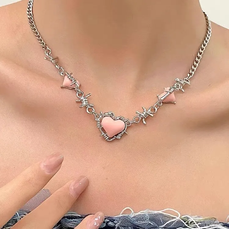 Pink Heart Bolt Necklace