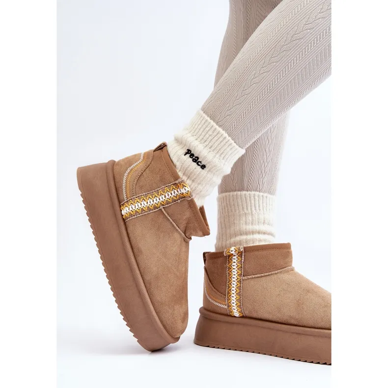 Platform Snow Boots With Light Brown Udra Pattern