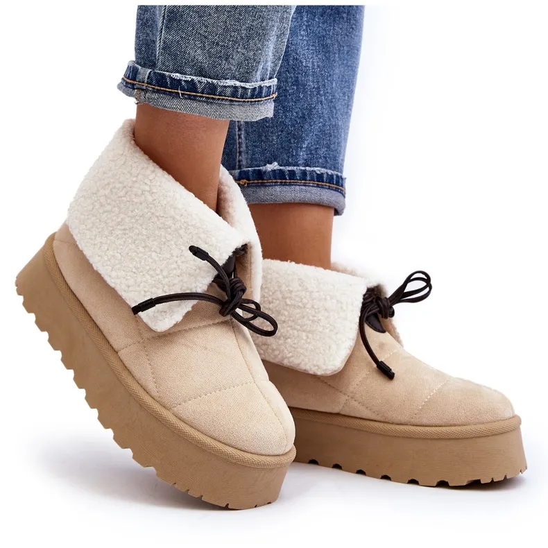 Platform snow boots with sheepskin, light beige Olimuka