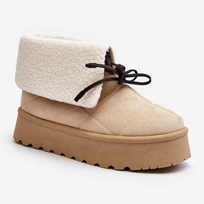 Platform snow boots with sheepskin, light beige Olimuka