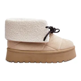 Platform snow boots with sheepskin, light beige Olimuka