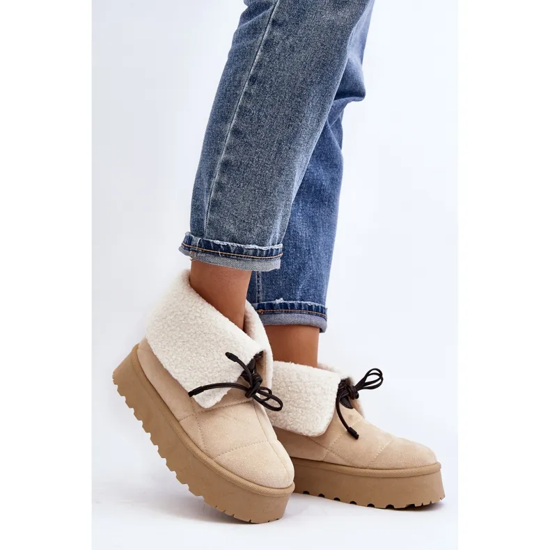 Platform snow boots with sheepskin, light beige Olimuka