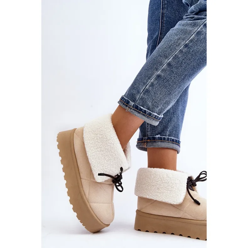 Platform snow boots with sheepskin, light beige Olimuka