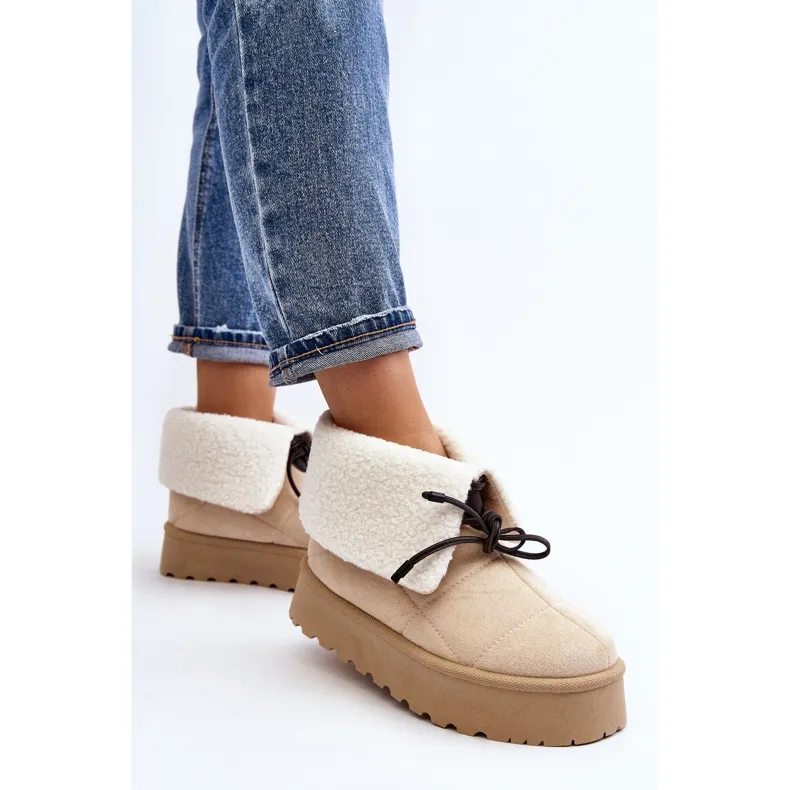 Platform snow boots with sheepskin, light beige Olimuka