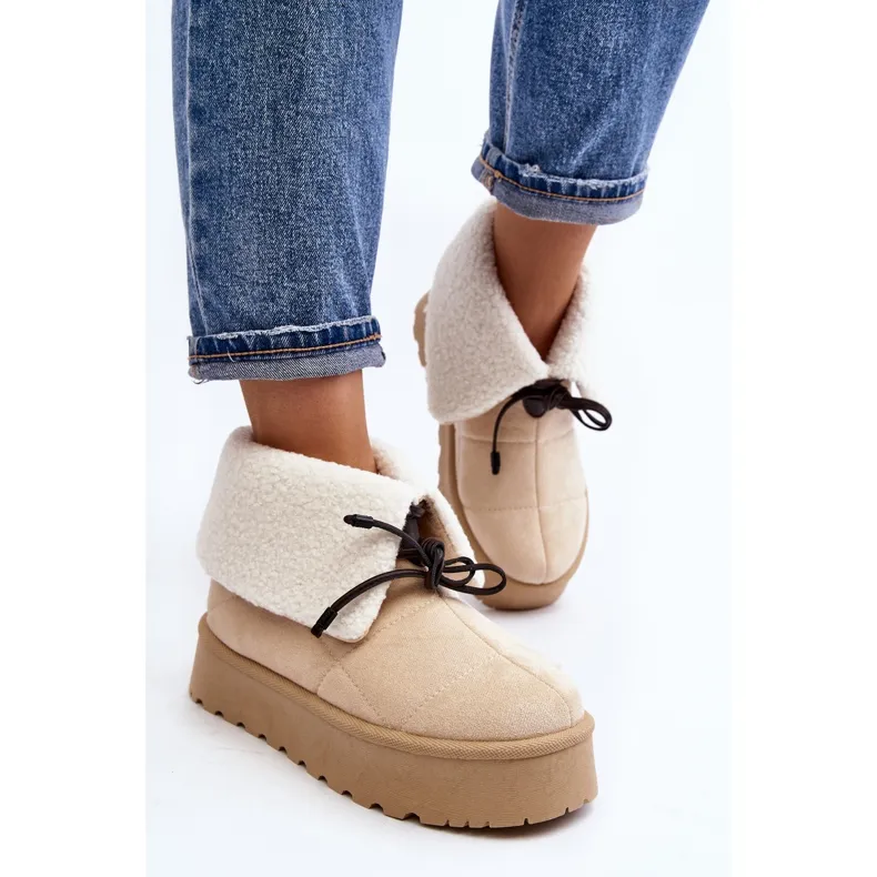 Platform snow boots with sheepskin, light beige Olimuka