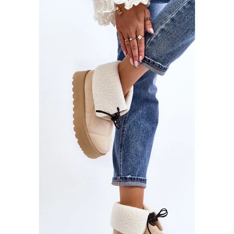 Platform snow boots with sheepskin, light beige Olimuka