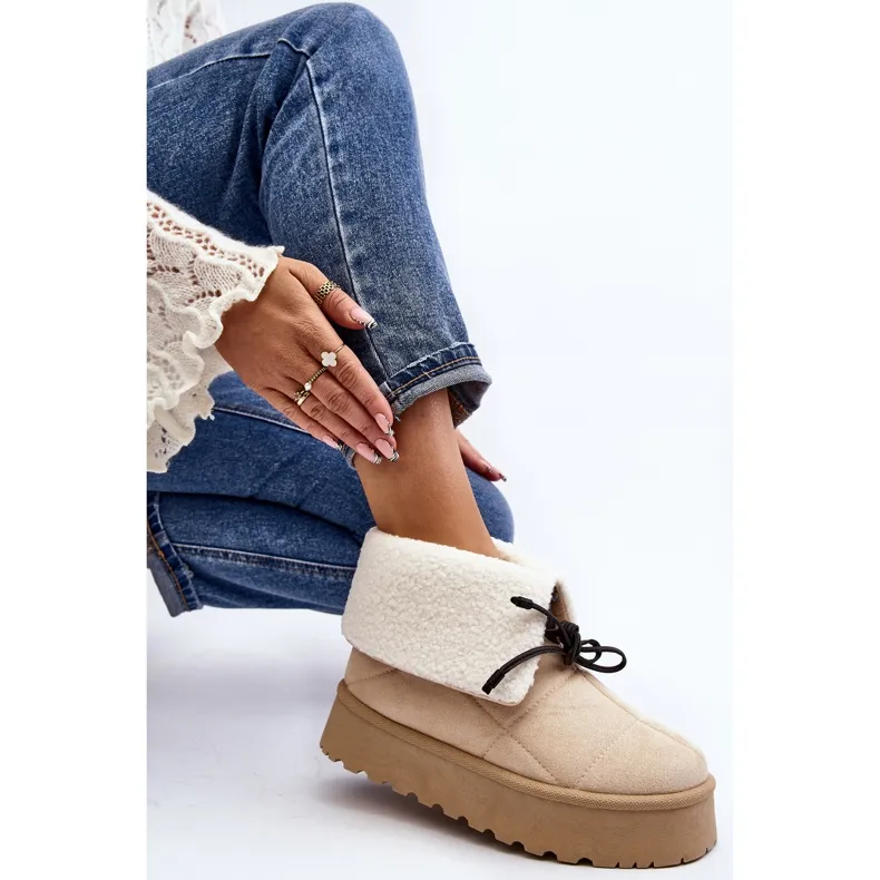 Platform snow boots with sheepskin, light beige Olimuka