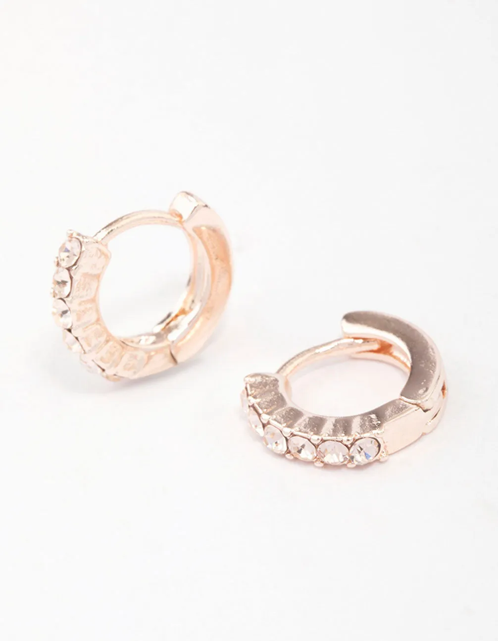 Rose Gold Crystal Huggie Hoop Earrings